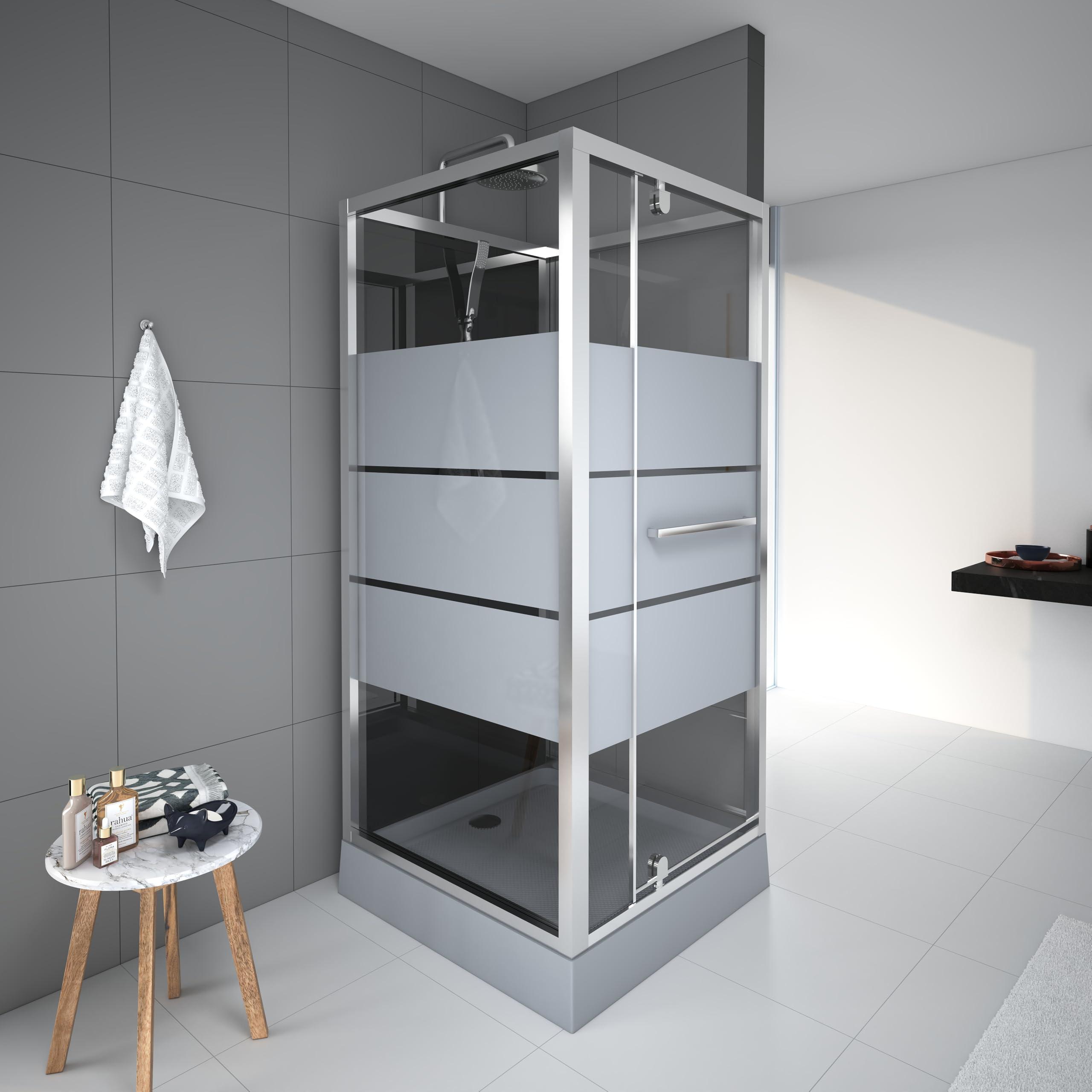 Komplettdusche 90×90×225 cm, Duschtasse, Gleittüren, 5 mm ESG, Armatur