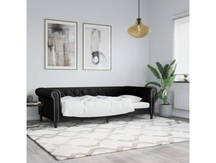 2 in 1 Tagesbett Kunstleder Sofa Bett Gästebett Schwarz 90x190 cm Schwarzes Tagesbett 90x190 cm Kunstleder mit Schlaffunktion, Funktionsbett als Sofa und Gästebett, Modernes Polsterbett mit