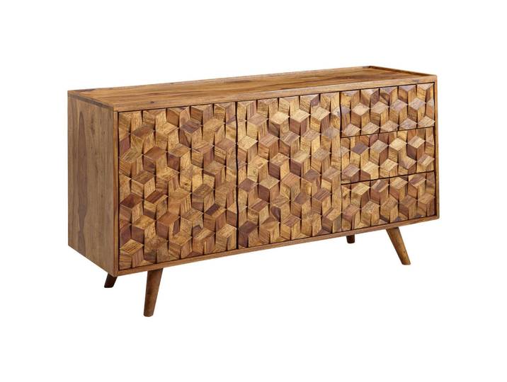 Mid.you Sideboard, Sheesham, Holz, Sheesham, massiv, 1 Fächer, 3 Schublade(n) Schubladen, 138x76x45 cm, stehend, handgemacht, Holzmöbel, Kleinmöbel Holz, Holzkommoden, Sideboards Holz