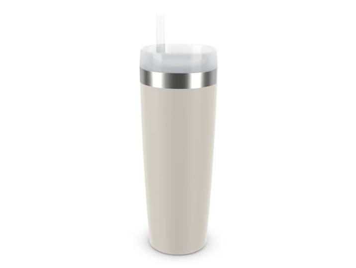 Emsa Travel Mug Cool Isolier-Trinkbecher, Fassungsvermögen von 0,5 L, aus Edelstahl, inkl. Strohhalm, 3 Deckelpositionen, herausragende Isolierung, Hellgrau, N2015800