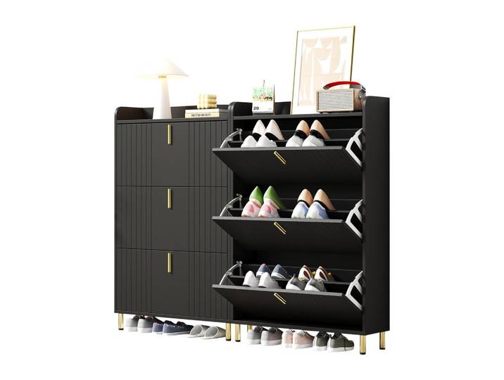 Flieks Schuhschrank Schwarz 3 Klappen 6 Fächer 80x23.5x123.5cm 2er Set, 80x123.5x22 cm, Garderobe, Schuhaufbewahrung, Schuhkipper