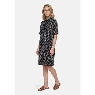 Hemdblusenkleid BETTY BARCLAY "Damen mit Aufdruck", Damen, Gr. 42, Normalgrößen, dunkelblau, braun, Obermaterial: 100% Viskose, figurumspielend kurz, Kleider