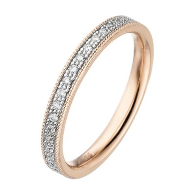 Diamantring JOBO "Ring Roségoldring" Gr. 58, rosa (roségold 585), Fingerringe, Damen, 58, SI = kleine Einschlüsse, Diamanten Roségold 585, Diamanten, Roségold 585, Diamantring, 585 Roségold mit 19 Diamanten