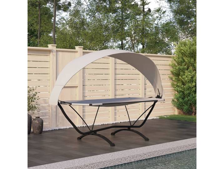 vidaXL Outdoor-Loungebett mit Dach Creme Stahl und Oxford-Stoff