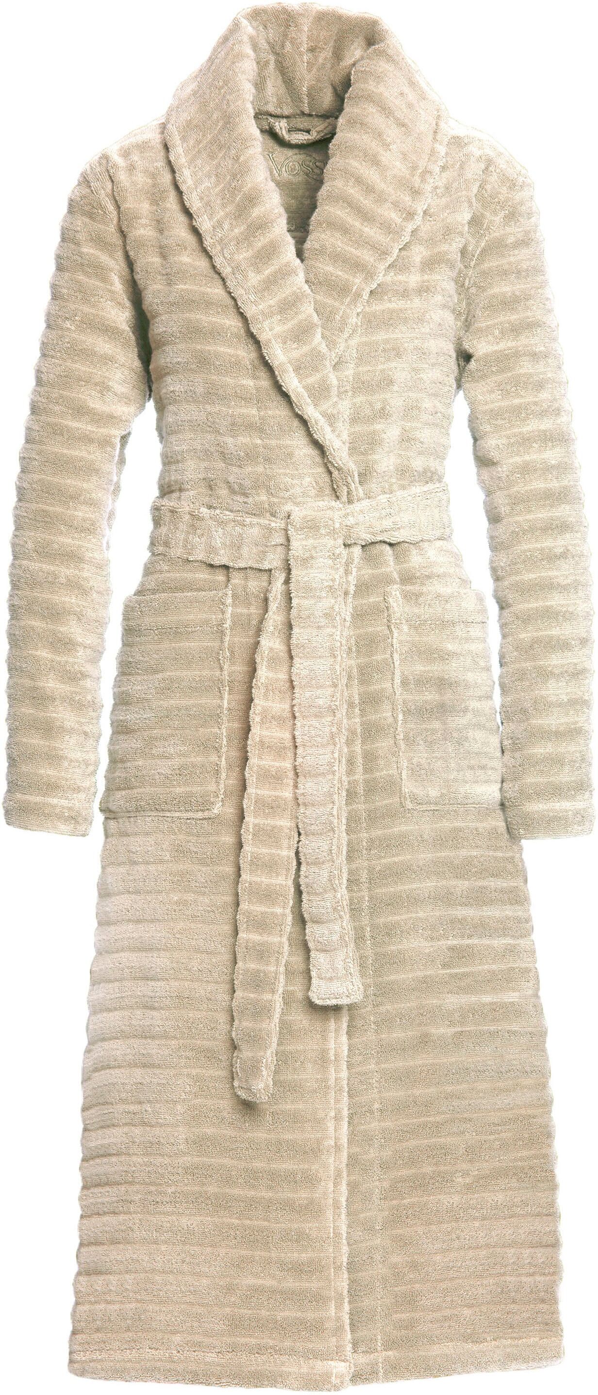 Bademantel VOSSEN "Coco, ideal für Sauna & Spa, Hotelbademantel, Morgenmantel" Gr. XL, braun (tibet), L:115cm, Baumwolle, Hausmäntel, Bademantel, softes Wellendesign tibet XL L: 115cm