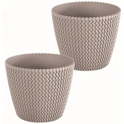 POWERTEC GARDEN 2er-Set Blumentopf in Strickoptik, ca. 11,5 Liter - Taupe