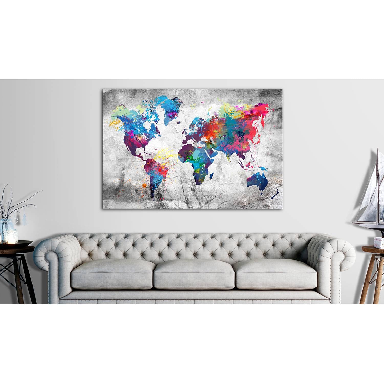 home24 World Map Afbeelding Grey Style Modern B: 120 cm, H: 80 cm