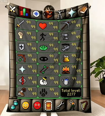 Inspire Curations OSRS Maxed 99 Skills Fleece Gaming Throw Blanket 8 70x100cm