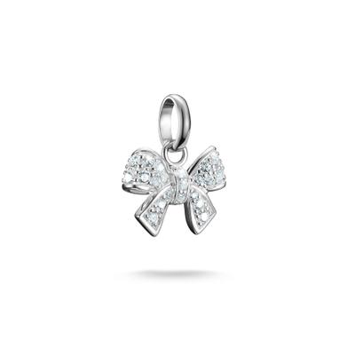 Charm-Einhänger THOMAS SABO "Charm Romantische Schleife - Connect", silber (silberfarben, kristallweiß, kristallweiß), Charms, Damen, Silber 925 (recycelt), mit Zirkonia (synth.)