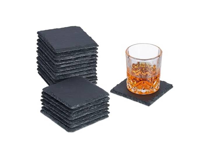 Relaxdays Dessous de Verre\, Lot de 20\, sous-Verres carrés\, 10x10 cm\, pour Boissons\, raclette\, en Ardoise\, Anthracite