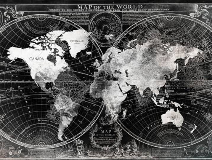 STYLER Glasbild Carta 80 x 120 cm I Wandbild Glas modern für Wohnzimmer Büro Flur Schlafzimmer Weltkarte Vintage Design Schwarz Weiß hochwertige Wanddeko Made in Europe