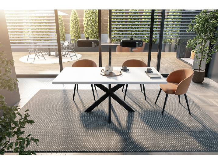 Esstisch Raghen 140 x 90cm Schwarz/Braun/Matt Weiß Sternförmig