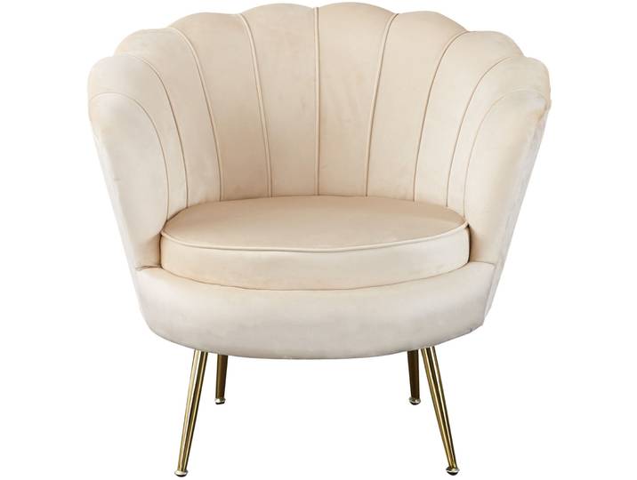 Stilvoller Sessel Pedro Samt, Metall Beige, Gold B 76 cm T 76 cm H 78 cm - Sessel