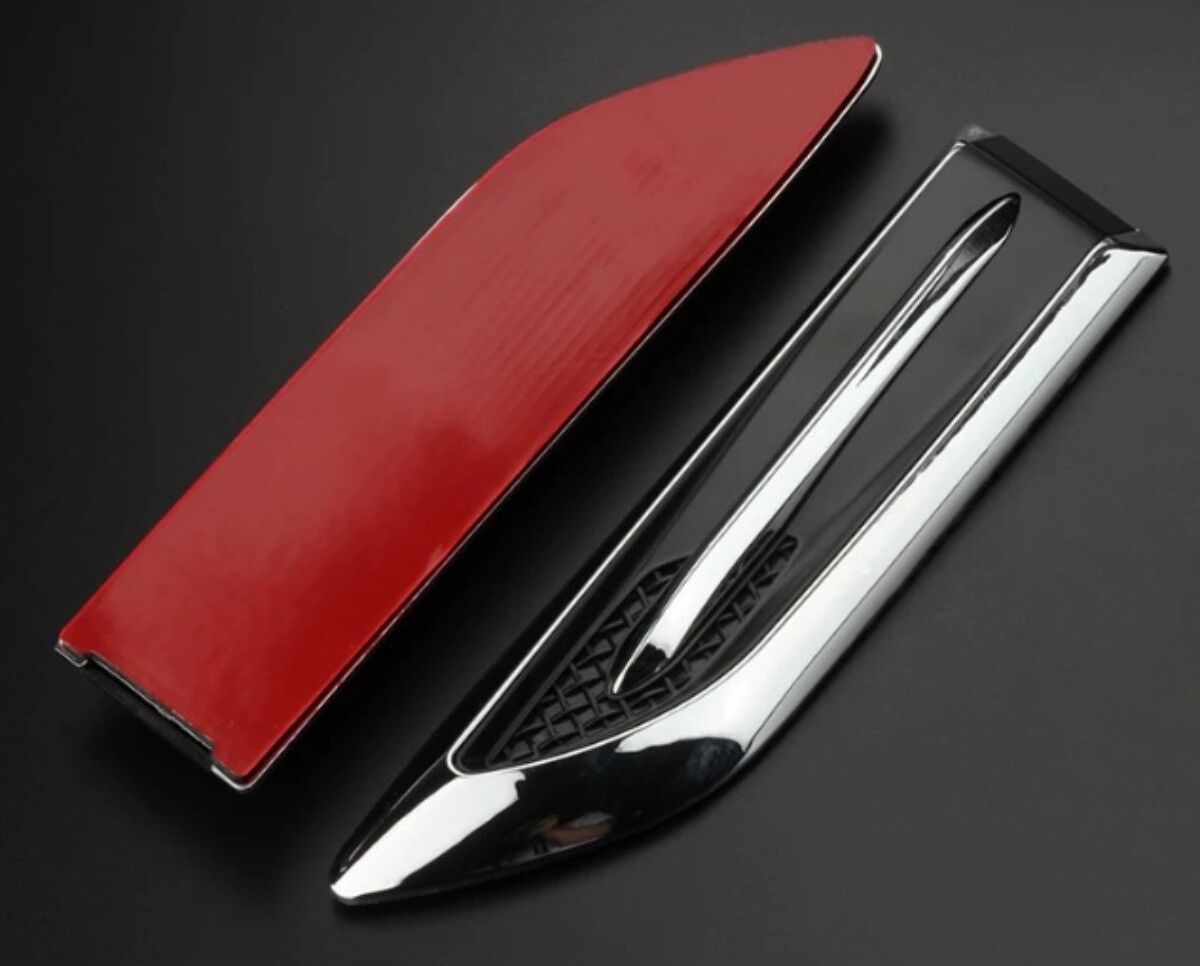 INF 619 ABS elektroplattierte Seitenlüftungsblende – spiegelglänzende, selbstklebende Blade-Style Dekoration (Schwarz)