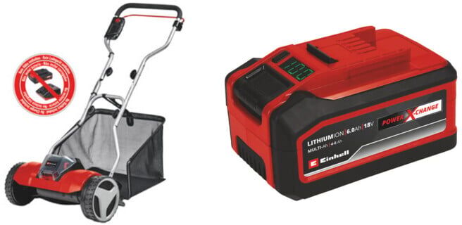 Set Einhell Akku-Spindelmäher GE-HM 18/38 Li-Solo + Akku 18V 4-6Ah Multi-Ah PXC Plus