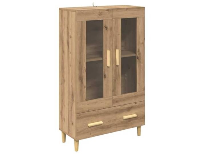 Highboard Artisan-Eiche 70 x 31 x 115 cm Holzwerkstoff Wohnzimmer, Aufbewahrung, Ausstellung, Glastüren, Schubladen, Regale, schräge Beine