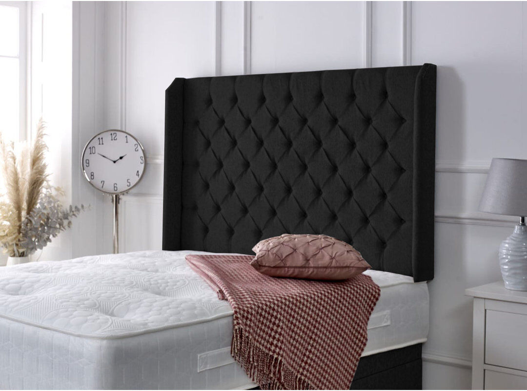 Mercer41 Upholstered Headboard Black Chenille Kingsize (5')