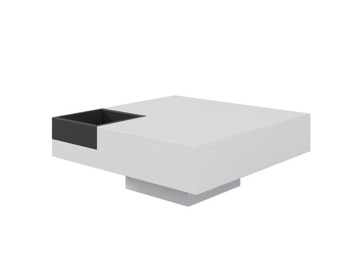 Table basse carrée blanc brillant noir bicolore éclairage LED