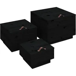 vidaXL Aufbewahrungsboxen mit Deckeln 3 Stk. Schwarz Massivholz Kiefer