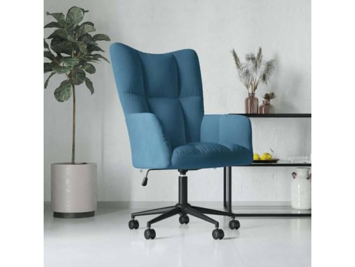 Relaxsessel, Samt, blau, drehbar, verstellbar Modernes Design, gepolsterter Schaumstoff, weicher Samt, Gasheben, 360° drehbar, leichtgängige Rollen, stabiler Stahlrahmen