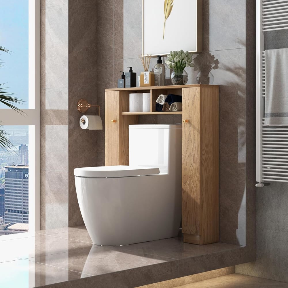 Giantex Meuble wc étagère au-dessus des toilettes beige 87.5 x 18 x 98 cm Marron 88x98x18cm