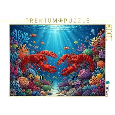CALVENDO Puzzle Zwei Hummer zwischen bunten Korallen im Meer | 1000 Teile Lege-Größe 64x48cm Foto-Puzzle für glückliche Stunden