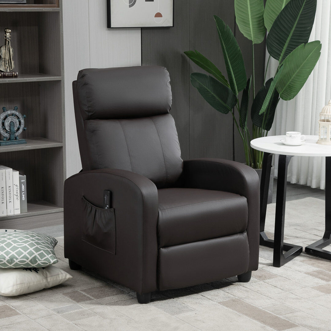 Rosalind Wheeler Ansley Recliner Sofa Chair PU Leather Massage Armcair w/ Remote Control Brown 98cm H X 68cm W X 88cm D