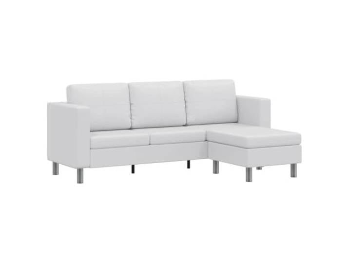 GHVBNMF Modulsofa 3-Sitzer Kunstleder L-Form Ecksofa Weiß 188x122cm Wechselbare Chaiselongue für flexiblen Aufbau im Wohnzimmer, inklusive 6 Kissen und robuster Verchromung der Eisenfüße.
