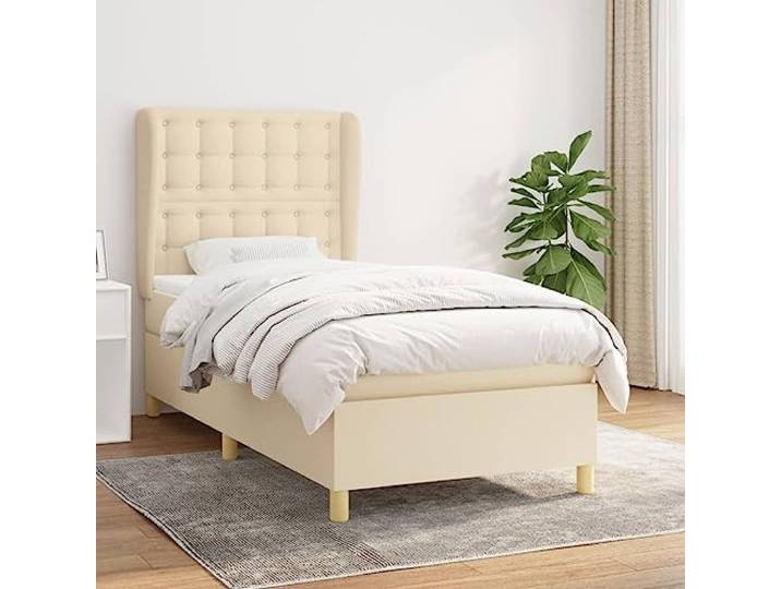 Strapazierfähiger Stoff mit Taschenfederkern verstellbares Kopfteil 90x190 Boxspringbett mit Matratze Creme 90x190 cm Stoff verstellbares Kopfteil Taschenfederkern Topper