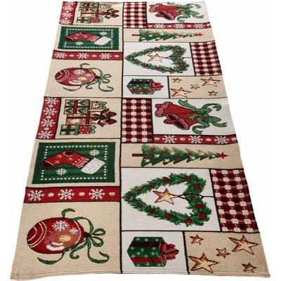 Tischläufer DREAMS "Gobelin, Weihnachtsdeko" Gr. 1, bunt (natur, rot, beige, grün), B:32cm L:96cm, Baumwolle, Polyester, Tischdecken, verschiedene Größen