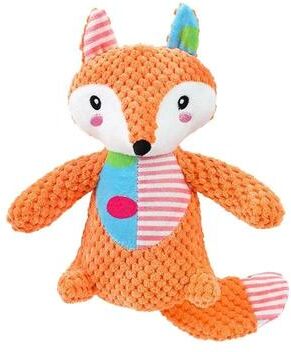 Uplift Essentials Squeaky Plush Enrichment Toy Durable Animal Shaped Dental Chew For Small Breeds & Puppies fox