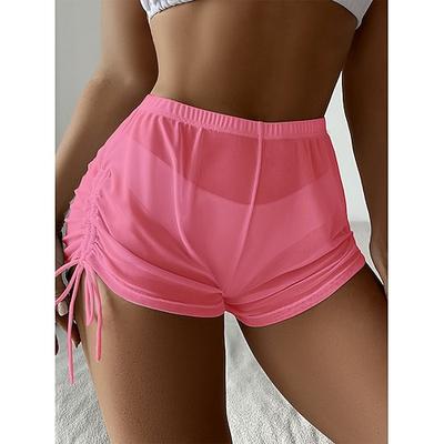 Damen dehnbare Boxershorts Badeanzug Rüschen Dehnbare Boxershorts Hohe Taille Aktivurlaub Einfarbiger ärmelloser Badeanzug