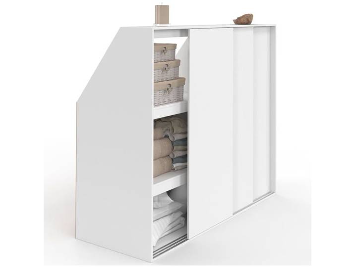 IDMarket Armoire sous Pente TOMI 3 Portes coulissantes 3 Niveaux 130x50x70/110 cm Blanc