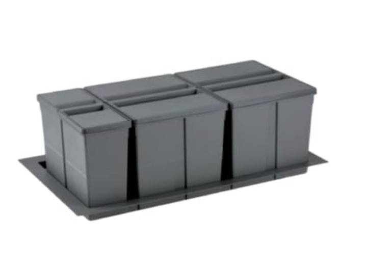 Mülltrennsystem 9 XL für 90 cm Schublade - Einbau-Mülleimer mit 3 Fächern (2x 26 L, 1x 11 L), Abfalleimer Küche Unterschrank, Einbaumülleimer Küche, Mülltonne, Abfall & Recycling, Anthrazit