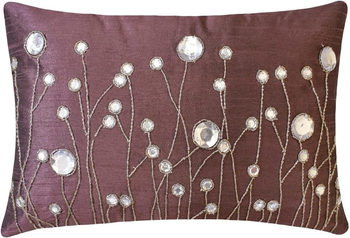 Handgemaakte decoratieve lumbale kussensloop in de kleur pruim, 30 x 65 cm