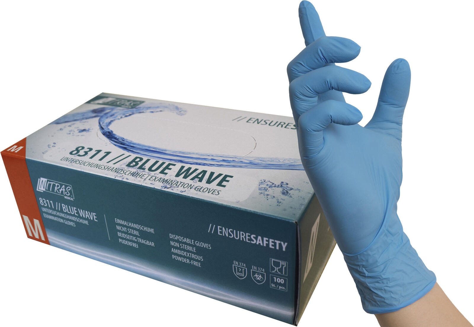 NITRAS® Einmalhandschuhe BLUE WAVE M blau 8311 M