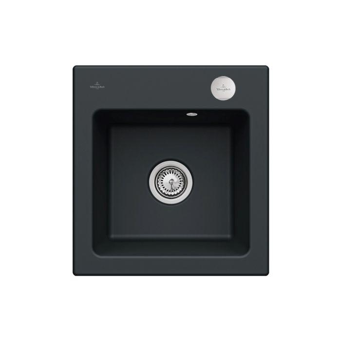 Villeroy und Boch Subway Flächenbündige Spüle 67812FS5 mit Ablaufgarnitur und Exzenterbetätigung, Ebony