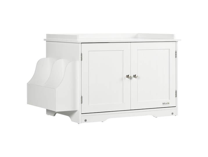 Armoire pour chat/boîte à litière avec séparateur réglable et portes magnétiques, blanche, 86x48x52cm, pour un élevage élégant des chats sur place