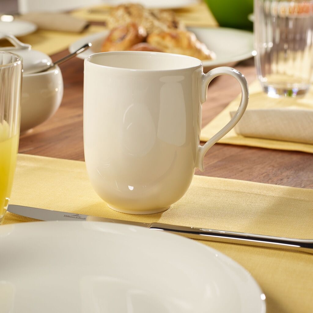 Becher VILLEROY & BOCH "Latte Macchiato Becher New Cottage Basic 370 ml weiß", weiß, Porzellan, Trinkgefäße, Becher