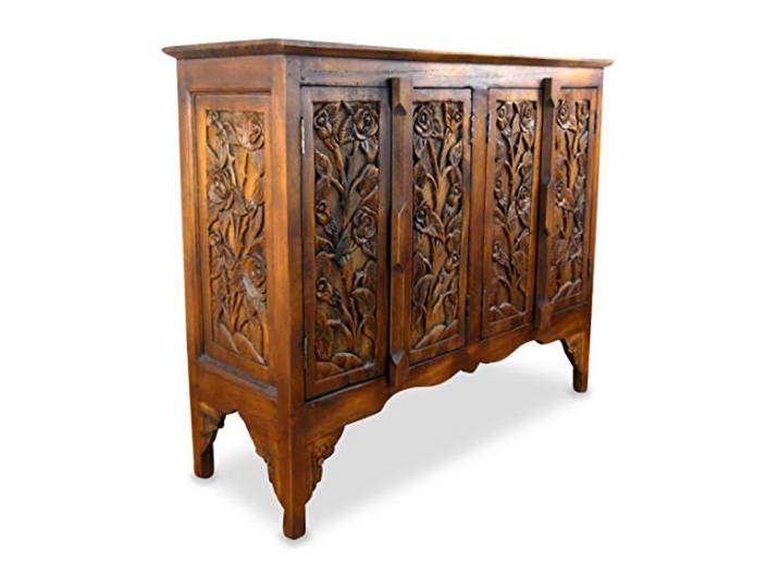 livasia Asiatischer Schrank aus Massivholz – 80x40x100cm – Handgeschnitztes Sideboard aus Akazienholz, Kommode mit Einzigartigem Design, Nachhaltig & hochwertig