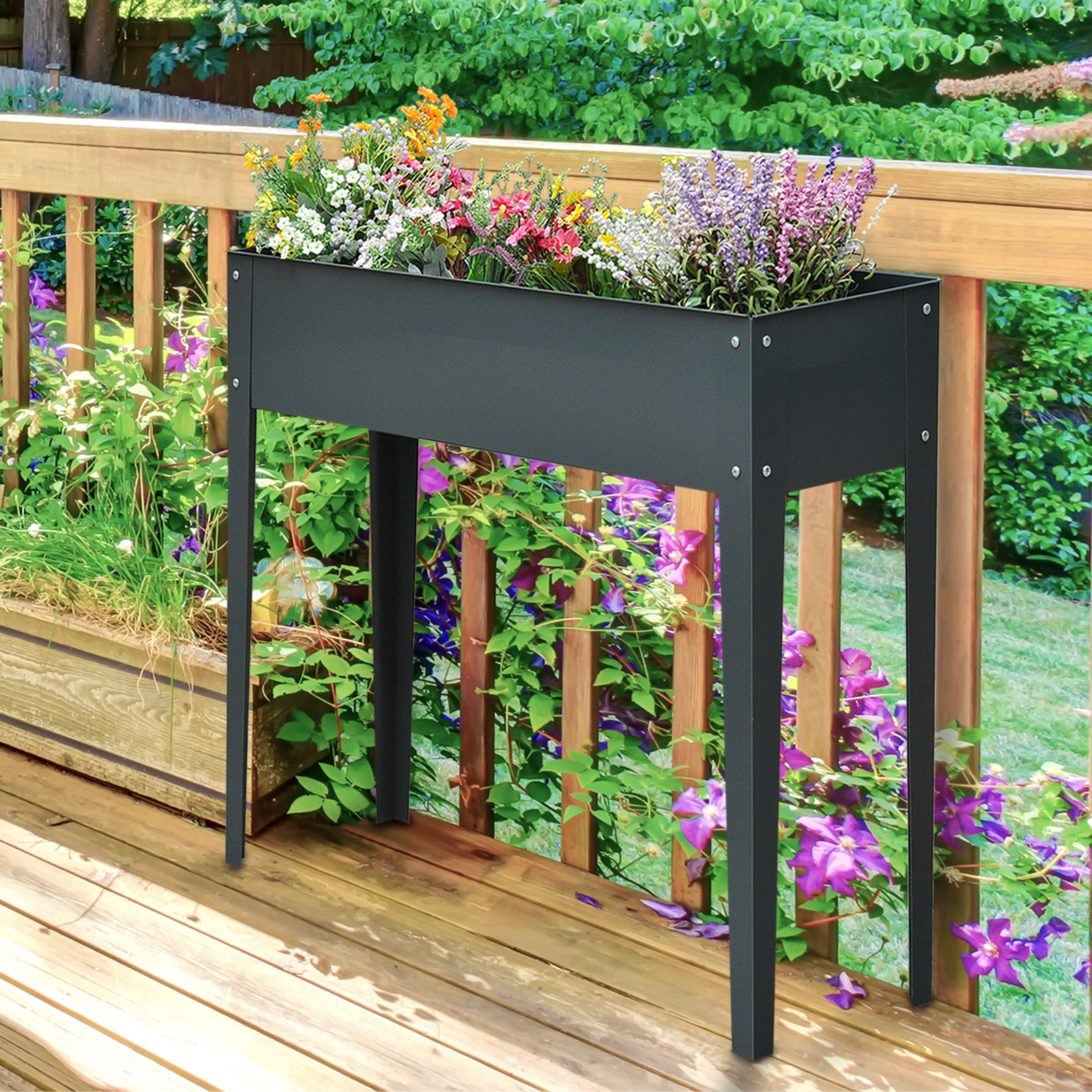 Outsunny Fioriera da Esterno Rialzata in Metallo con 3 Fori di Drenaggio, 100x30x80 cm, Grigio Aosom