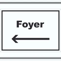 HB-Druck Foyer Aufkleber mit Text und Richtungspfeil links Eingangshalle waagerecht A3 (297x420mm)