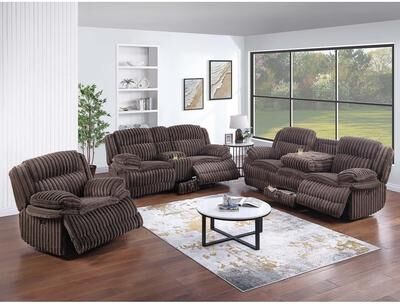 Esofastore Contemporary Style Manual Sofa Set 3pc Chocolate Finish Pillow Arms