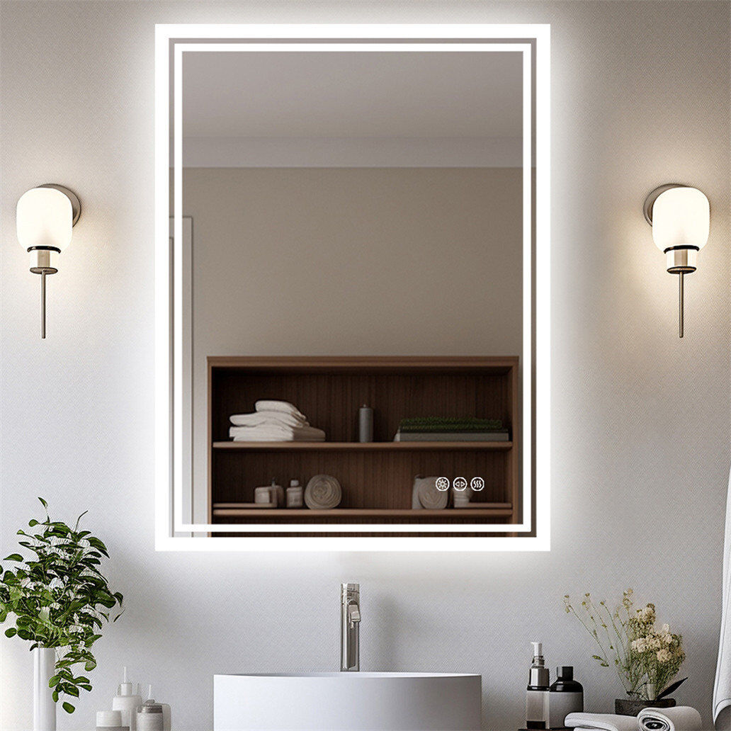 Ivy Bronx Alona Backlit LED Anti-Fog Bathroom Vanity Mirror Silver 70cm H x 50cm W
