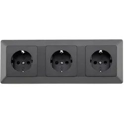 ChiliTec MILOS Set 3 Schutzkontakt-Steckdosen Anthrazit 250 V 16 A mit 3-fach Rahmen – 23122