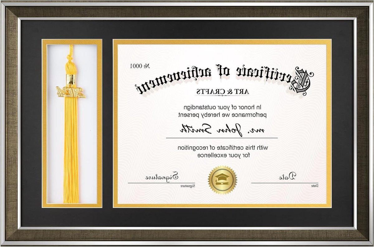 Diplomam Lijst Certificaat Frame voor Afstuderen met Kwastje Houder - Zwart en Goud - 11x17 inch