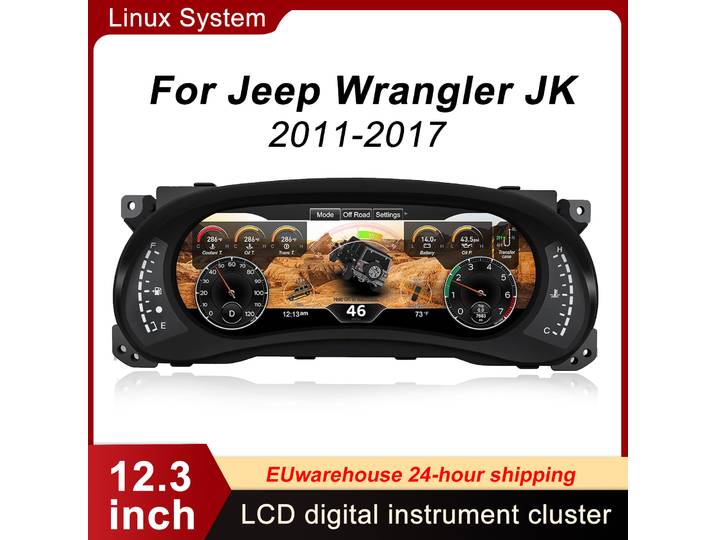 Tableau de bord numérique pour Jeep Wrangler JK 2011-2017, compteur de vitesse, écran 12.3HD 1920*720, démarrage rapide 2S, installation plug-and-play, installation non destructive, mise à niveau OTA