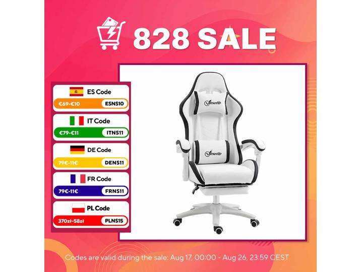 Vinsetto Chaise de jeu en cuir Pu à hauteur réglable 65X65X121-129 cm Blanc