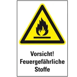 Aufkleber I Warn-Kombischild Vorsicht! Feuergefährliche Stoffe, Folie, 200x300mm, ASR A1.3, DIN EN ISO 7010 W021