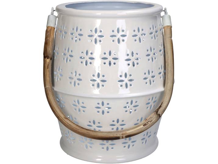 Laterne Natural weiss Eisen/Zuckerrohr H 23 cm - Laterne